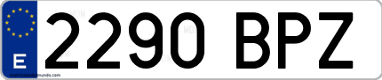 Ejemplo de matrícula de coche ordinaria 2290 BPZ