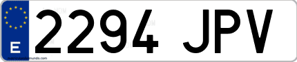 Ejemplo de matrícula de coche ordinaria 2294 JPV