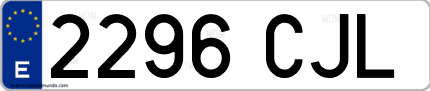 Ejemplo de matrícula de coche ordinaria 2296 CJL