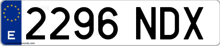 Ejemplo de matrícula de coche ordinaria 2296 NDX