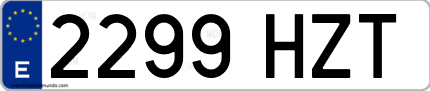 Ejemplo de matrícula de coche ordinaria 2299 HZT