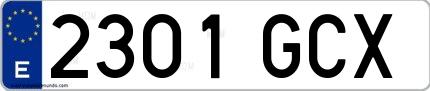 Ejemplo de matrícula española 2301 GCX
