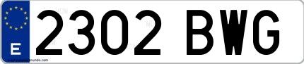 Ejemplo de matrícula española 2302 BWG