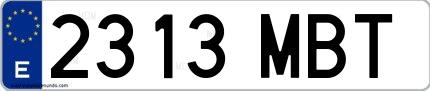 Ejemplo de matrícula española 2313 MBT
