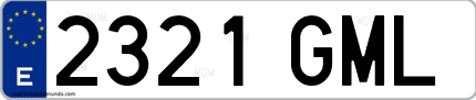 Ejemplo de matrícula de coche ordinaria 2321 GML