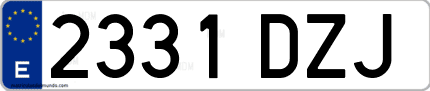 Ejemplo de matrícula de coche ordinaria 2331 DZJ