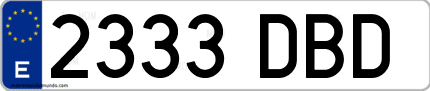 Ejemplo de matrícula de coche ordinaria 2333 DBD
