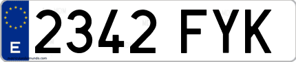 Ejemplo de matrícula de coche ordinaria 2342 FYK