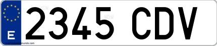 Ejemplo de matrícula española 2345 CDV