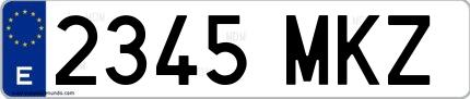Ejemplo de matrícula española 2345 MKZ