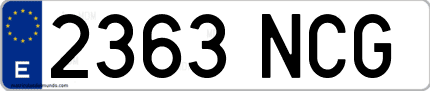 Ejemplo de matrícula de coche ordinaria 2363 NCG
