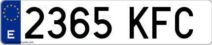 Ejemplo de matrícula de coche ordinaria 2365 KFC