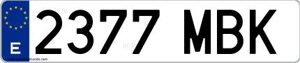 Ejemplo de matrícula española 2377 MBK