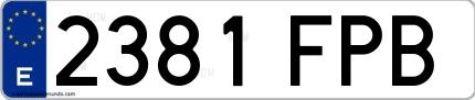 Ejemplo de matrícula española 2381 FPB