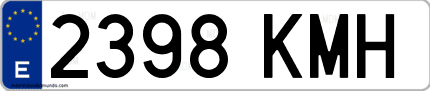 Ejemplo de matrícula de coche ordinaria 2398 KMH