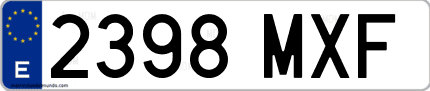 Ejemplo de matrícula de coche ordinaria 2398 MXF