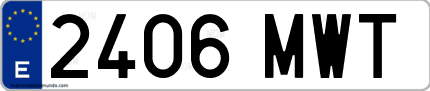 Ejemplo de matrícula de coche ordinaria 2406 MWT