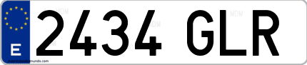 Ejemplo de matrícula de coche ordinaria 2434 GLR
