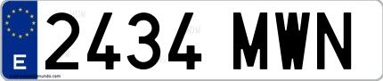 Ejemplo de matrícula española 2434 MWN