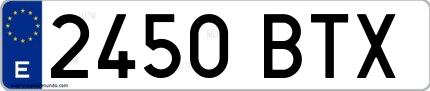 Ejemplo de matrícula española 2450 BTX