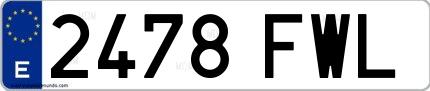 Ejemplo de matrícula española 2478 FWL