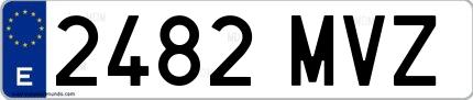Ejemplo de matrícula española 2482 MVZ