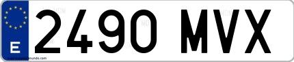 Ejemplo de matrícula española 2490 MVX