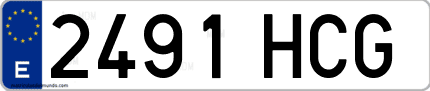 Ejemplo de matrícula de coche ordinaria 2491 HCG