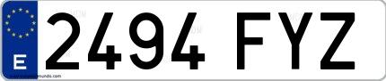 Ejemplo de matrícula española 2494 FYZ