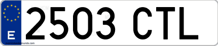 Ejemplo de matrícula de coche ordinaria 2503 CTL
