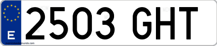 Ejemplo de matrícula de coche ordinaria 2503 GHT