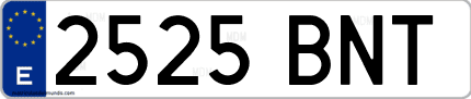 Ejemplo de matrícula de coche ordinaria 2525 BNT