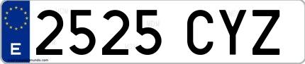 Ejemplo de matrícula de coche ordinaria 2525 CYZ