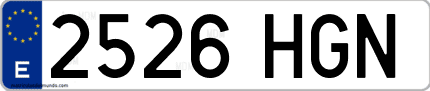 Ejemplo de matrícula de coche ordinaria 2526 HGN