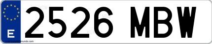Ejemplo de matrícula española 2526 MBW