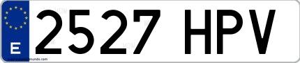 Ejemplo de matrícula de coche ordinaria 2527 HPV