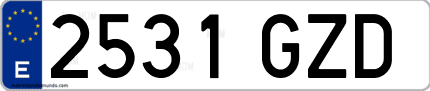 Ejemplo de matrícula de coche ordinaria 2531 GZD