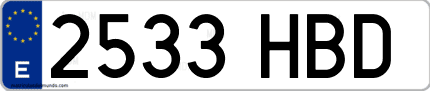 Ejemplo de matrícula de coche ordinaria 2533 HBD