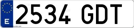 Ejemplo de matrícula de coche ordinaria 2534 GDT