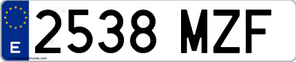 Ejemplo de matrícula de coche ordinaria 2538 MZF