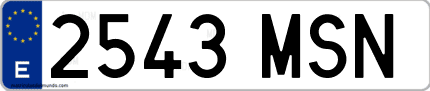 Ejemplo de matrícula de coche ordinaria 2543 MSN