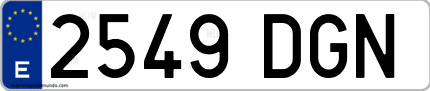 Ejemplo de matrícula de coche ordinaria 2549 DGN