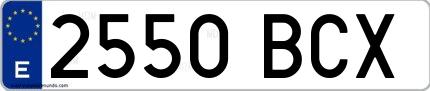 Ejemplo de matrícula española 2550 BCX
