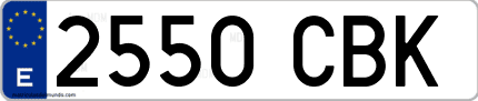 Ejemplo de matrícula de coche ordinaria 2550 CBK