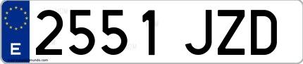 Ejemplo de matrícula española 2551 JZD
