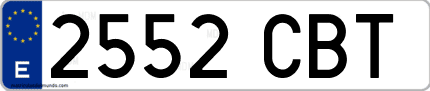 Ejemplo de matrícula de coche ordinaria 2552 CBT