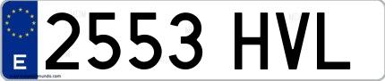 Ejemplo de matrícula española 2553 HVL
