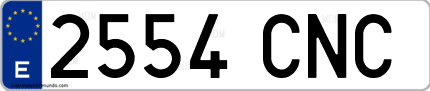 Ejemplo de matrícula de coche ordinaria 2554 CNC