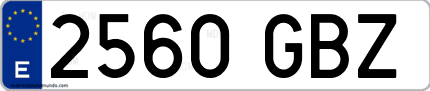 Ejemplo de matrícula de coche ordinaria 2560 GBZ