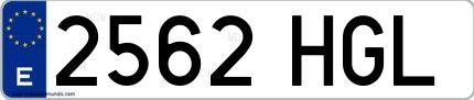 Ejemplo de matrícula de coche ordinaria 2562 HGL